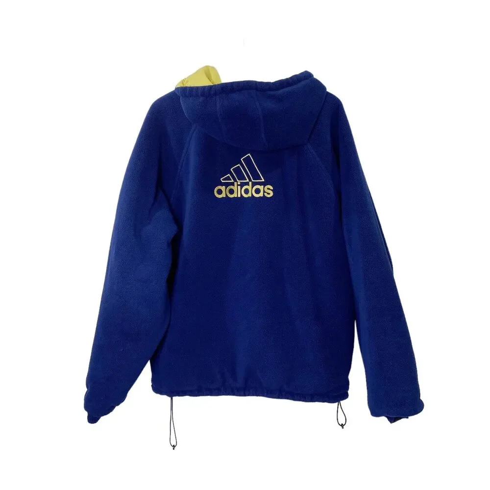 Adidas‎ Reversible Jacket Coat Size Large Navy Blue And Yellow 90s Fleece/Nylon